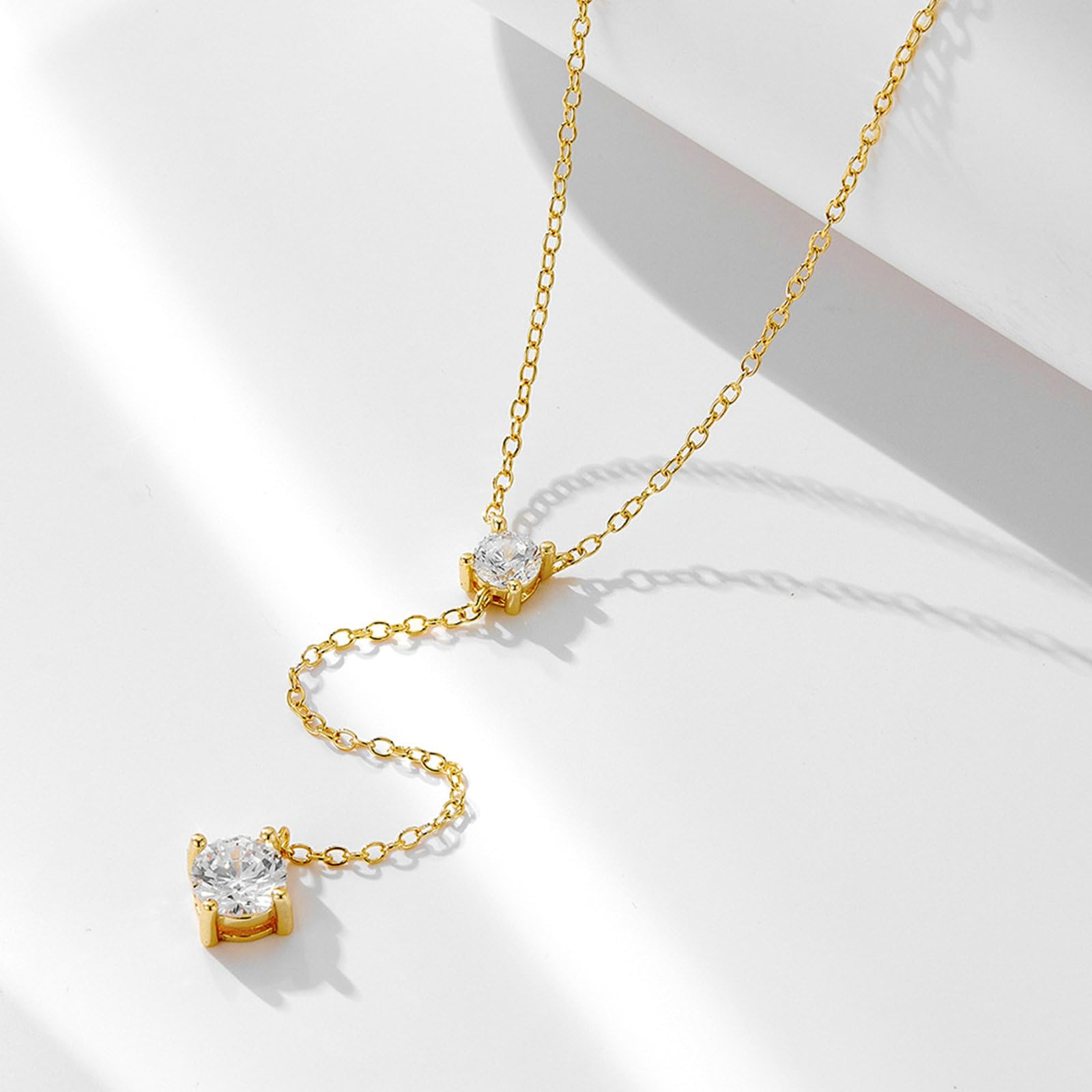 Collar de oro amarillo para mujer, collares con colgante de 9 K, 14 y 18 quilates, cadena en Y con moissanita, collares minimalistas de 42 + 5 cm