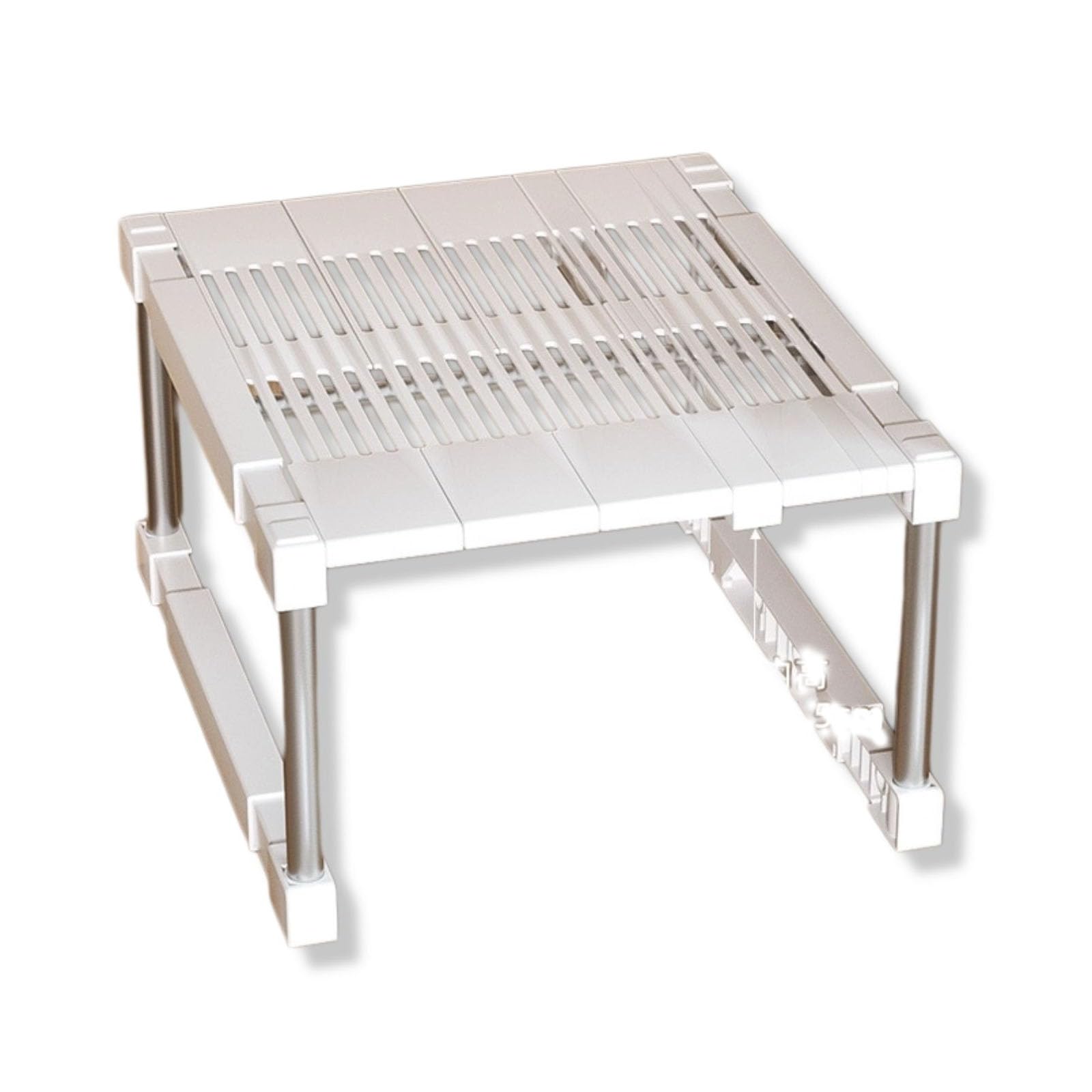 Verstellbares erweiterbares Küchenschrankregal – stapelbares Pantry-Regal für Cabi und Schränke, vielseitiger Arbeitsplattennizer – Weiß, 40–48 cm x 18 cm x 35–45 cm (L x H x B)