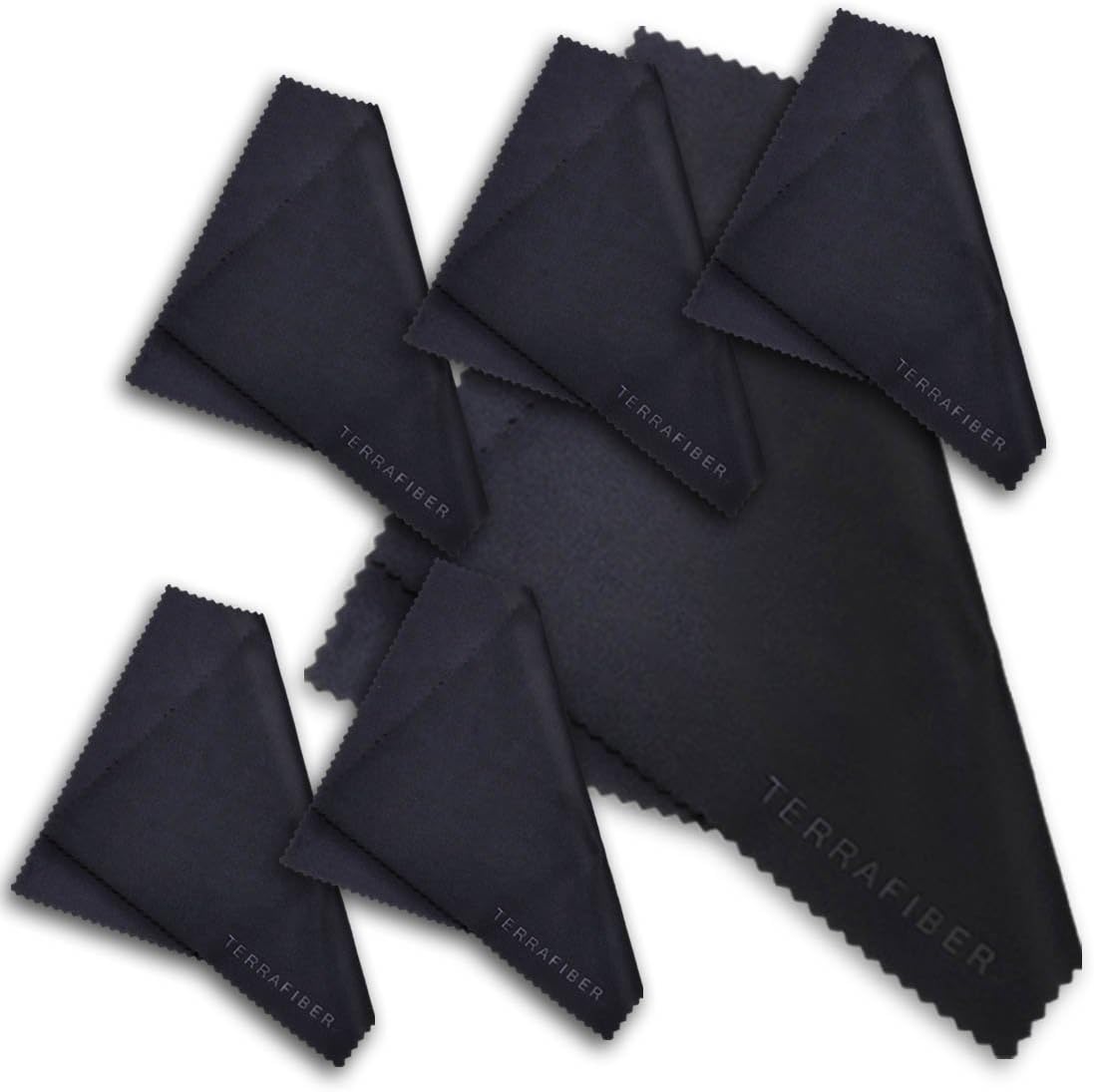 TERRAFIBER Ultra Premium Quality Microfiber Cleaning Cloth Packages for Tablets Cell Phones Eyeglasses Camera Lenses Jewelry and All Other LCD Surfaces (1 X-Large, 5 Original Black)