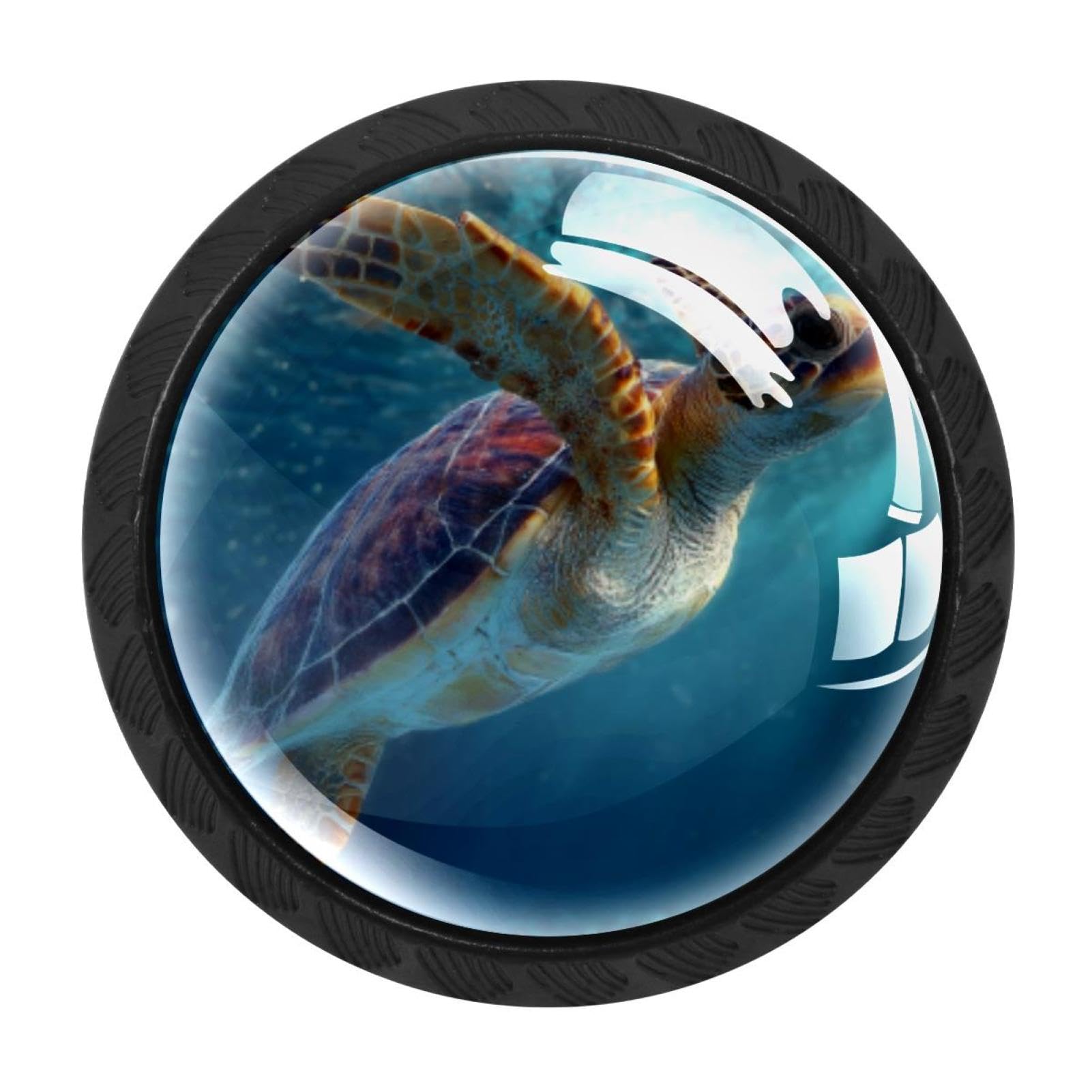 CHENZZZZ Swimming Ocean Turtle Drawer Knobs 4 Pack Crystal Dresser Knobs 35mm Glass Cabinet Knobs for Home Office Bathroom