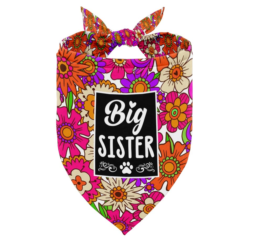 Image of Dog Bandana Big Sister Scarf - Floral Pet Accessory for Gender Reveal - Gift (E36)