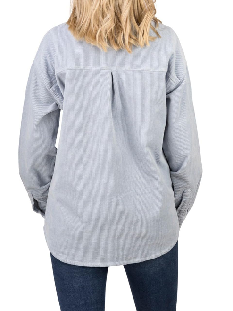 DENIMFY Camisa para mujer DFSophia, chaqueta de camisa blusa de pana grande larga Shacket camisa casual camisa casual bolsillos camiseta larga monocolor algodón otoño beige verde azul S M L XL