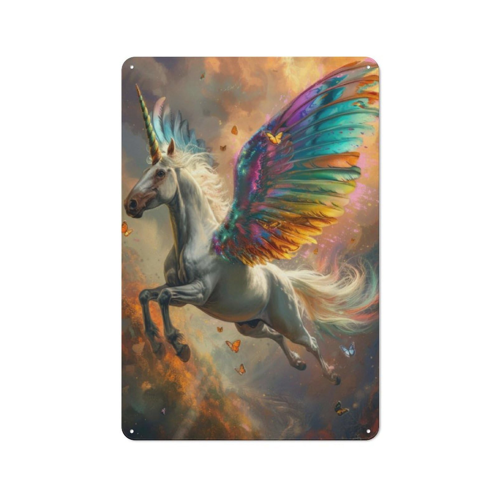 Junmoney Flying Unicorn With Wings Retro Metal Plaque 30X20cm For Bar Or Restaurant, Suited To Restaurant Interior Fans