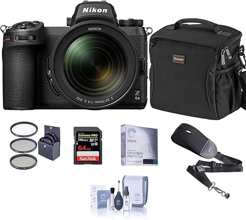 Nikon Z 6II cámara digital sin espejo con NIKKOR Z 0.945-2.756in f4 S lente paquete con tarjeta SD de 64GB, bolsa, protector de pantalla, correa de