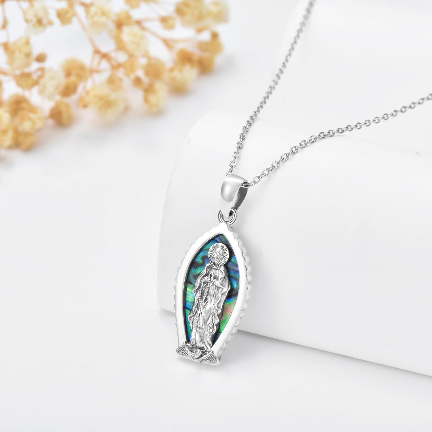 Virgin Mary Necklace Sterling Silver Religion Saint Pendant Mary Mother of God Jewelry Gifts for Women Christians - Image 2