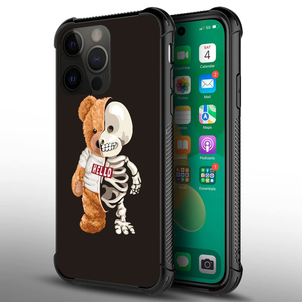 Goodsprout Compatible with iPhone 14 Pro Max(6.7 inch) Case, Bear Toy in Half Skeleton iPhone 14 Pro Max Cases, Acrylic Back+Soft Silicone TPU Shock Protective Case for Apple iPhone 14 Pro Max Case