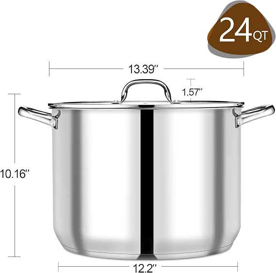 P&P CHEF 24 QT Stainless Steel Stock Pot with Lid, Cooking Pot for Soups