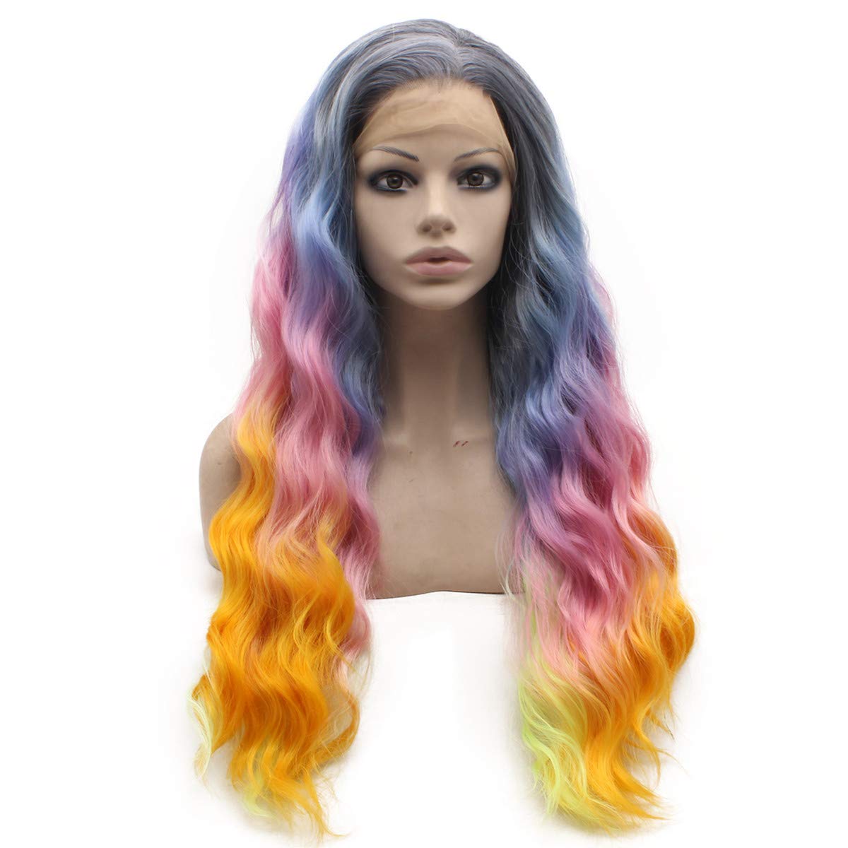 MX angel 26inch Long Curly Colorful Lace Front Wig Heat Resistant Synthetic Hair Hand Tied