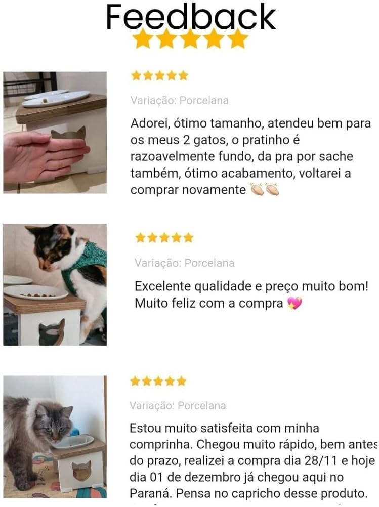 Comedouro Elevado Duplo Gato Porcelana PET MDF 15mm - Inclinado Sapatas antiderrapantes e Acabamento em PVC - Evita Inchaço. Conforto e Saúde para Cães e Gatos Comedouro Elevado Duplo Gato Porcelana PET MDF 15mm - Inclinado Sapatas antiderrapantes e Acabamento em PVC - Evita Inchaço. Conforto e Saúde para Cães e Gatos