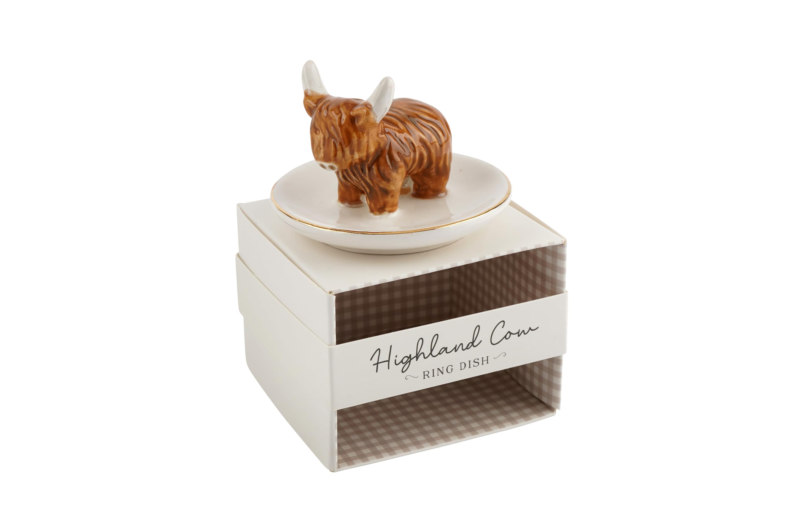 Cgb Giftware Brown | Bramble Farm Highland Cow Ring Dish Tray In Gift Box | Ceramic Jewellery Holder Organiser | Homeware | Tabletop | Perfect For Rings |