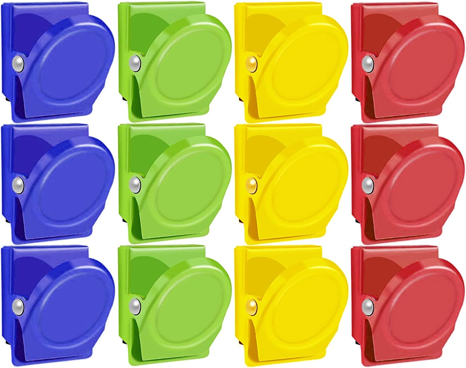BamLue 12 Pieces Fridge Magnet Clips Plastic Box, Refrigerator Whiteboard Wall Fridge Memo Note Paper Clips, Color Heavy Duty Magnetic Clip for Photos, Pictures, Papers- Home & Office & Teaching