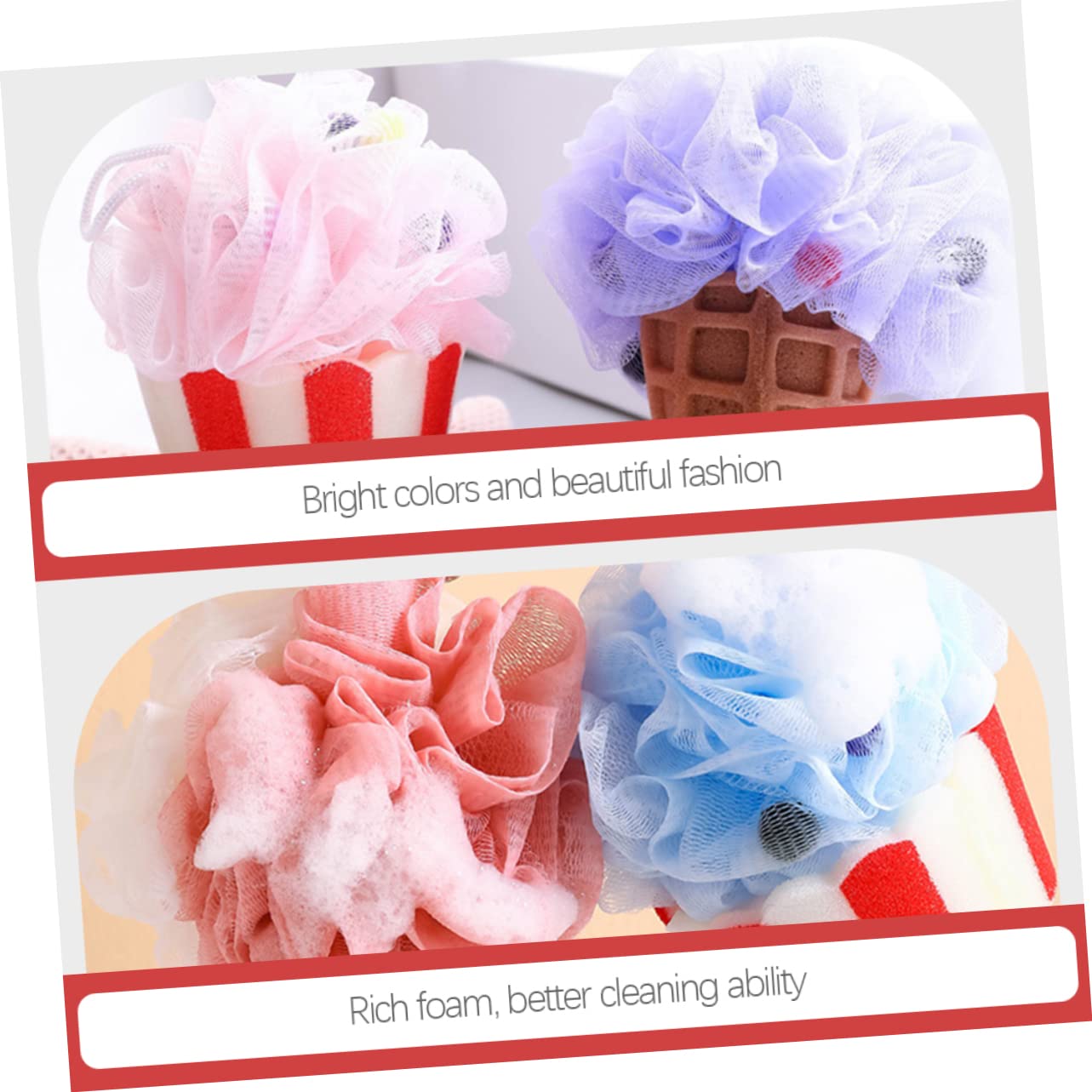 FOMIYES Juego de 4 Esponjas Exfoliantes de Baño con Forma de Helado Suaves para para Hombres Y Mujeres de Polietileno 2 Unidades X 4