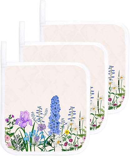 Miniatura 7 de 2 Packs Spring Plants Pot Holders Sets for Kitchen,Oven Pan Plate Bowl Pads Heat Proof Mat with Hanging Loop,Terry Cloth Potholders Soft Grip for