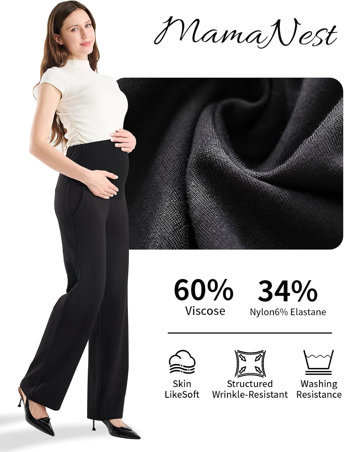 Maternity Work Dress Lounge Wide Leg Office Palazzo Business Casual Pants Clothes for Work Slacks Pregnancy Workwear