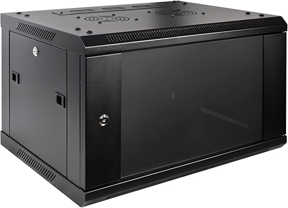 RackPath 6U Wall Mount Server Cabinet – 2 Cooling Fans, Brush Cable Panel, 150lb Capacity, Black