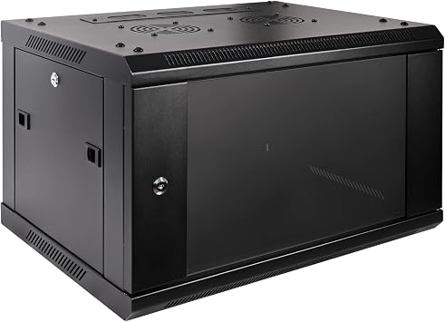 RackPath 6U Professional Wall Mount Server Cabinet Network Rack Enclosure with 2X Quiet Cooling Fan, 1x Brush Cable Management Panel, Black