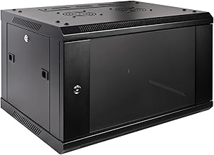 RackPath 6U Professional Wall Mount Server Cabinet Network Rack Enclosure with 2X Quiet Cooling Fan, 1x Brush Cable Management Panel, Black