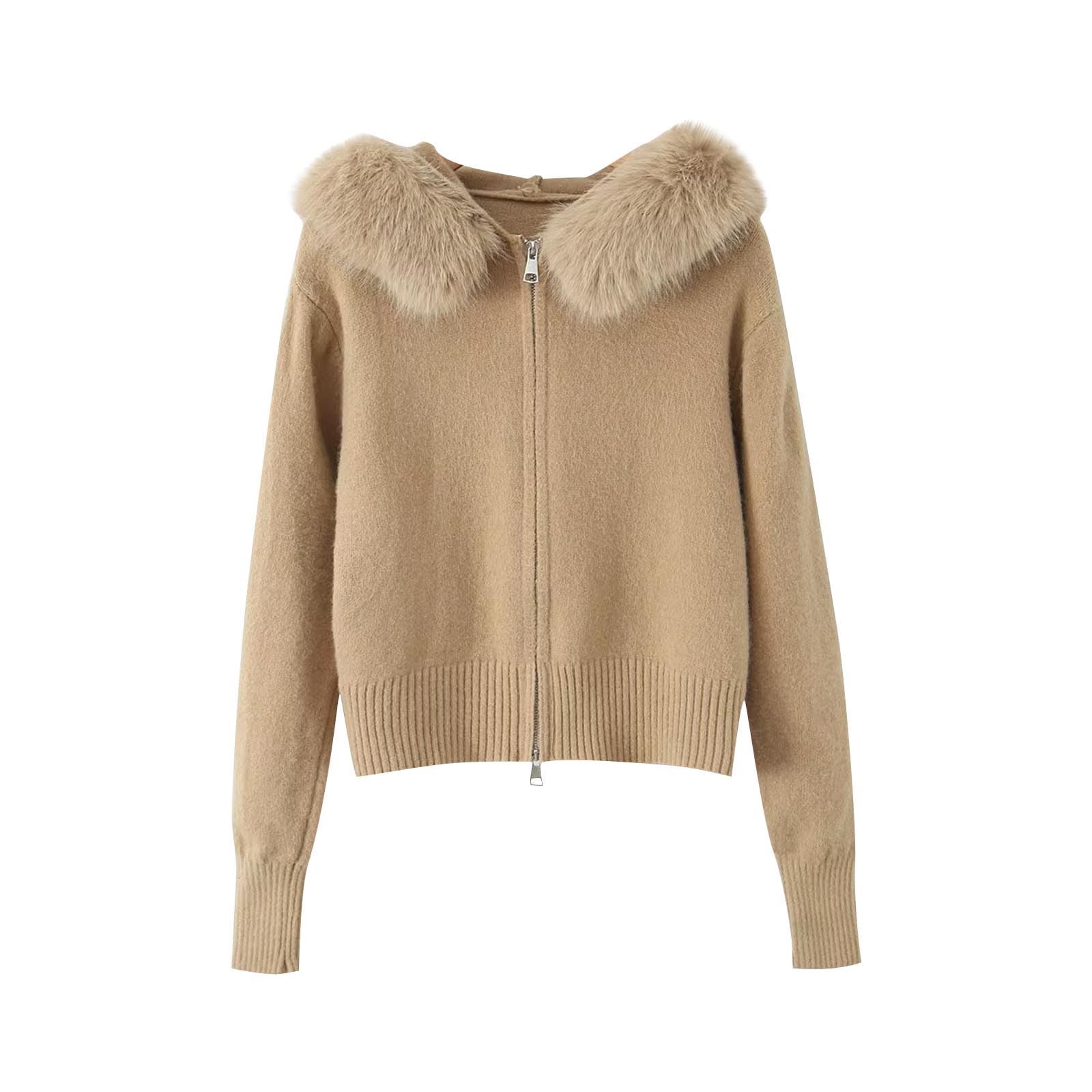 Womens Crew Neck Sweater Outerwear for Women Long Sleeve Warm Fuzzy Cardigan Plain Winter Fall 2025 Fashion