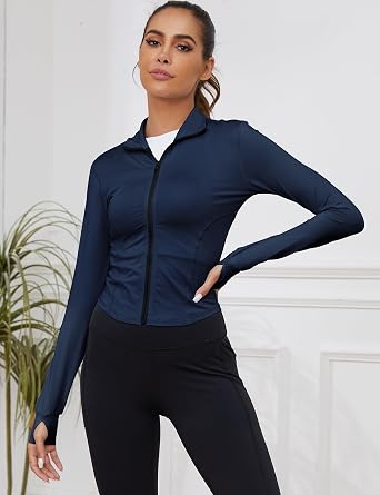 Gihuo Women's Workout Jacket Lightweight Zip Up Athletic Cropped Running Jacket