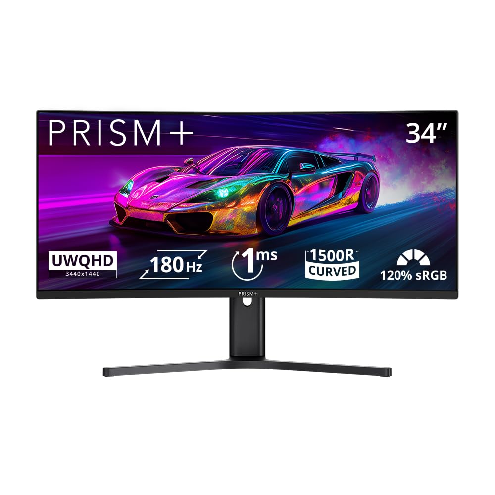 PRISM+ X340 Pro 180Hz 34" Curved Ultrawide Gaming Monitor, 21:9 UWQHD (3440x1440), 180Hz, 1ms MPRT, AMD Freesync Premium, Ergonomic Stand, ZeroBezel, Eye Care Technology, 3 Yrs Warranty - 34 Inch