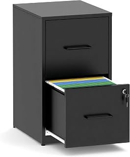 FLIXELIO 2-Drawer Locking Metal File Cabinet for Home Office - Heavy Duty Vertical Storage for Letter/Legal/A4/F4 Files, Black