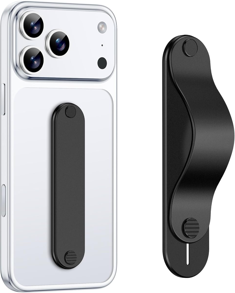 Phone Grip Holder, Finger Strap Stand, Metal Aluminum Alloy Kickstand with Soft TPU Loop - Universal Ultra Slim Comfortable Hand Grip for iPhone Samsung and Most Smartphones, Black