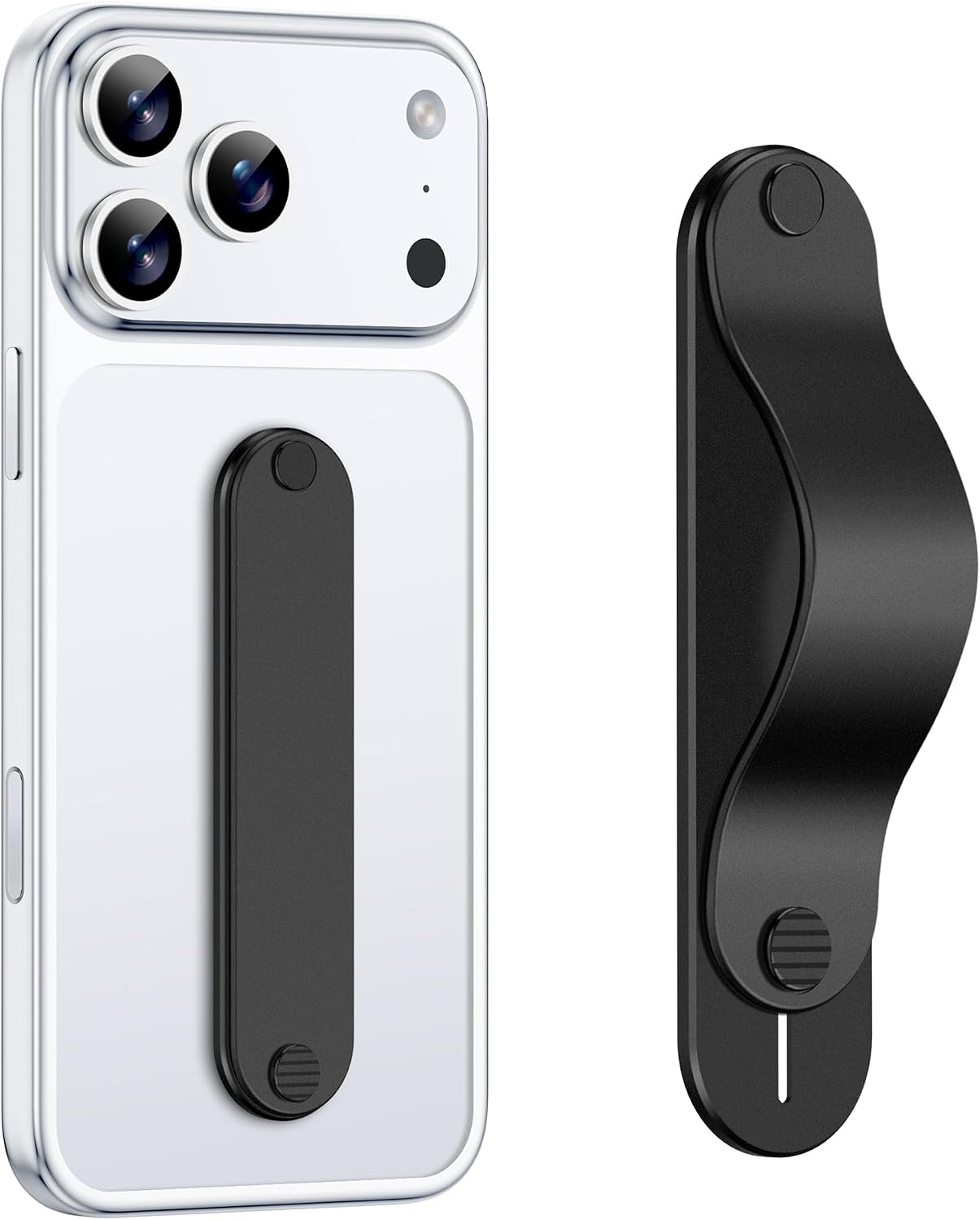 GripMate Phone Grip Holder, Finger Strap Stand, Metal Aluminum Alloy Kickstand with Soft TPU Loop - Universal Ultra Slim Comfortable Hand Grip for iPhone Samsung and Most Smartphones, Black