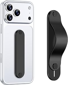 GripMate Phone Grip Holder, Finger Strap Stand, Metal Aluminum Alloy Kickstand with Soft TPU Loop - Universal Ultra Slim Comfortable Hand Grip for iPhone Samsung and Most Smartphones, Black