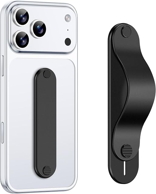 GripMate Support de poignée de téléphone, support de fixation de doigt, kiosque en alliage d'aluminium métallique avec doux TPU Boucle - Universel Ultra Poignée mince et confortable pour iPhone Samsung et la plupart des smartphones, Noir