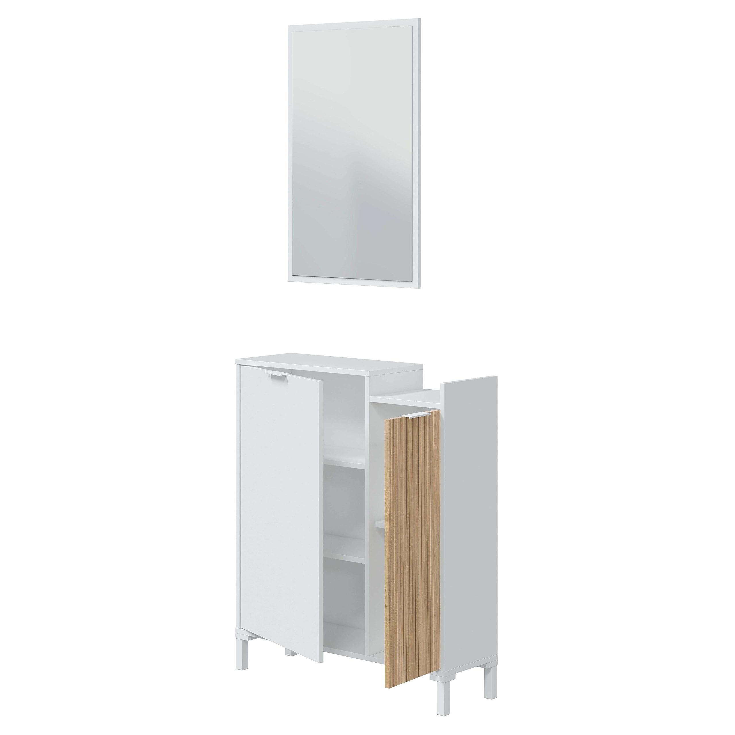 Habitdesign Mueble Recibidor para Entrada con Espejo Ethna Blanco Artik Y Natur Diseño Moderno 77x24Cm