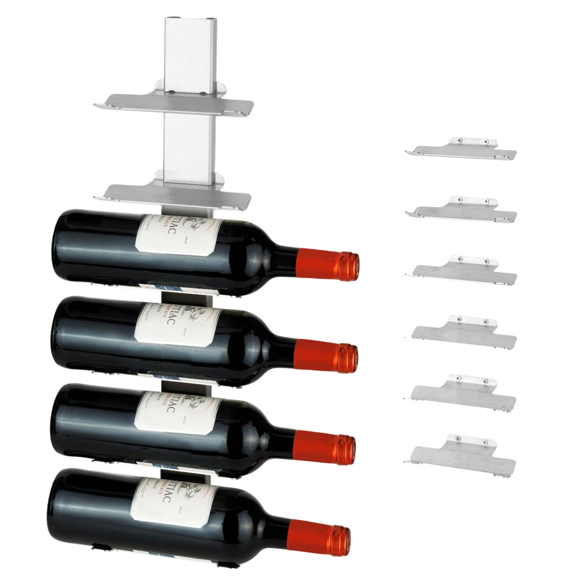 Estante de vino de acero inoxidable montado en la pared, solución de almacenamiento de vino para 6 botellas con diseño desmontable y diseño flotante moderno, soporte para botellas de vino