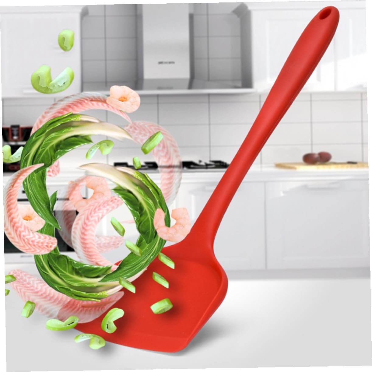 Seamless Silicone Spatula Turner for Nonstick Pans, Red