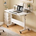 Small Standing Desk with Wheels, Height Adjustable Mobile Computer Table, Foldable Sit Stand Desk for Home Office, Portable Rolling Laptop Cart for Small Spaces, Study Workstation