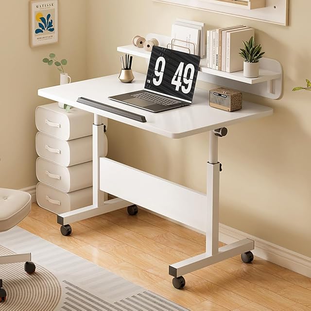 Petit bureau debout avec roues, Table d'ordinateur mobile réglable en hauteur, Bureau de sit pliable pour le bureau à domicile, Portable Rolling Portable Portable pour les petits espaces, Station de travail d'étude