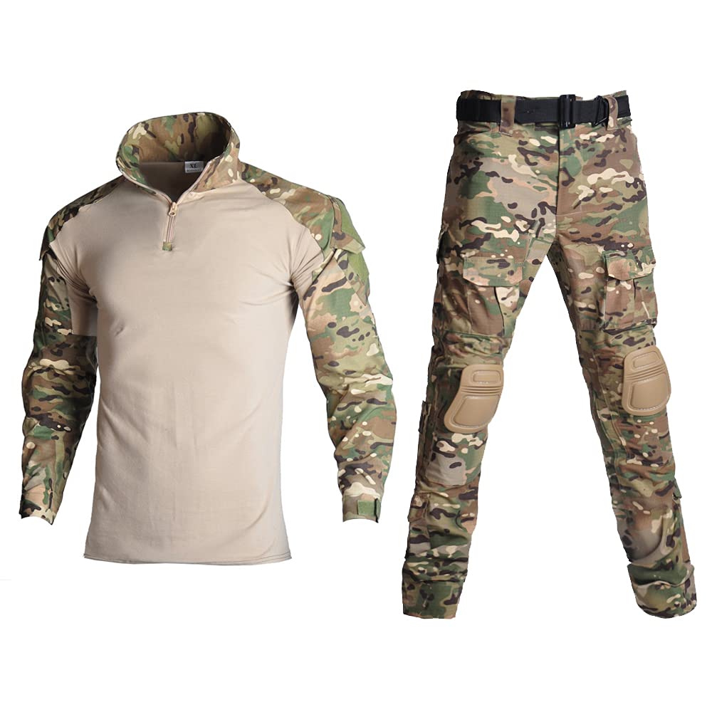 Lilychan Costume militaire tactique à manches longues pour homme - Uniformes indéchirables - Chemise et pantalon - Coudières et genouillères