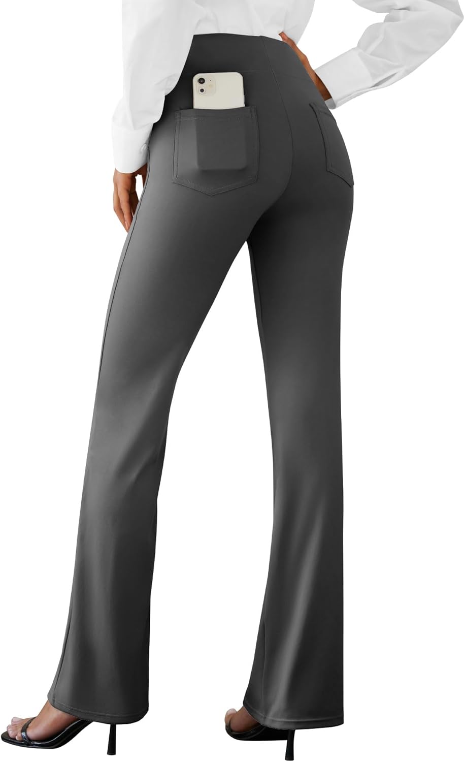 Womens Dress Pants Business Casual Work Pants with Pockets Pull On Flare Office Slacks High Waist Stretchy Trousers - Image 4