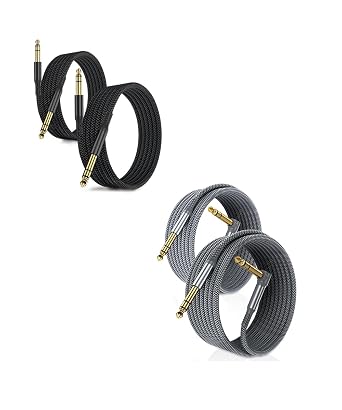 RUXELY Straight 6.35mm TRS Instrument Cable 15FT 2Pack and Angle 6.35mm TRS Instrument Cable 15FT 2Pack