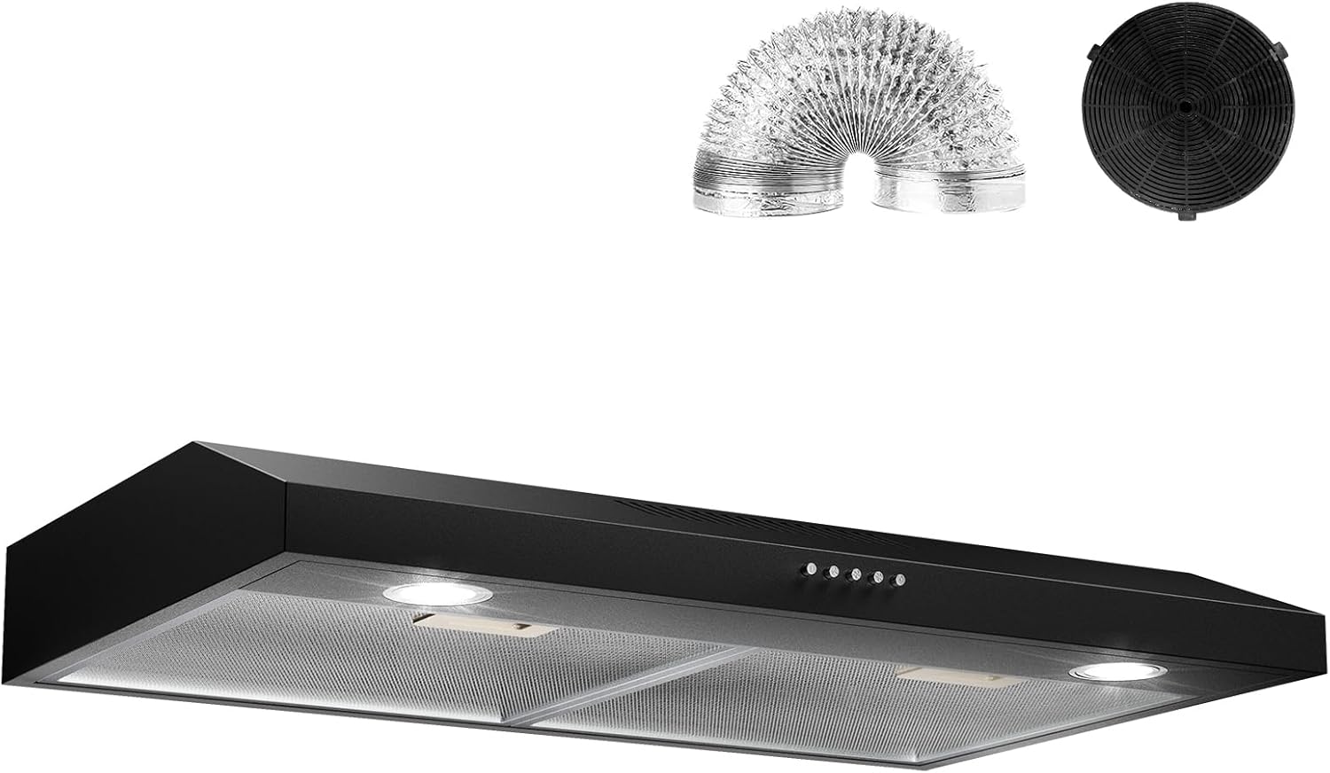 Range Hood 30 inch Under Cabinet, Ductless Slim Kitchen Range Hood Vent with Filter, LED Lights, 3 Speed Exhaust Fan, Campanas para Cocina (JX3830-Black with Charcoal Filter)