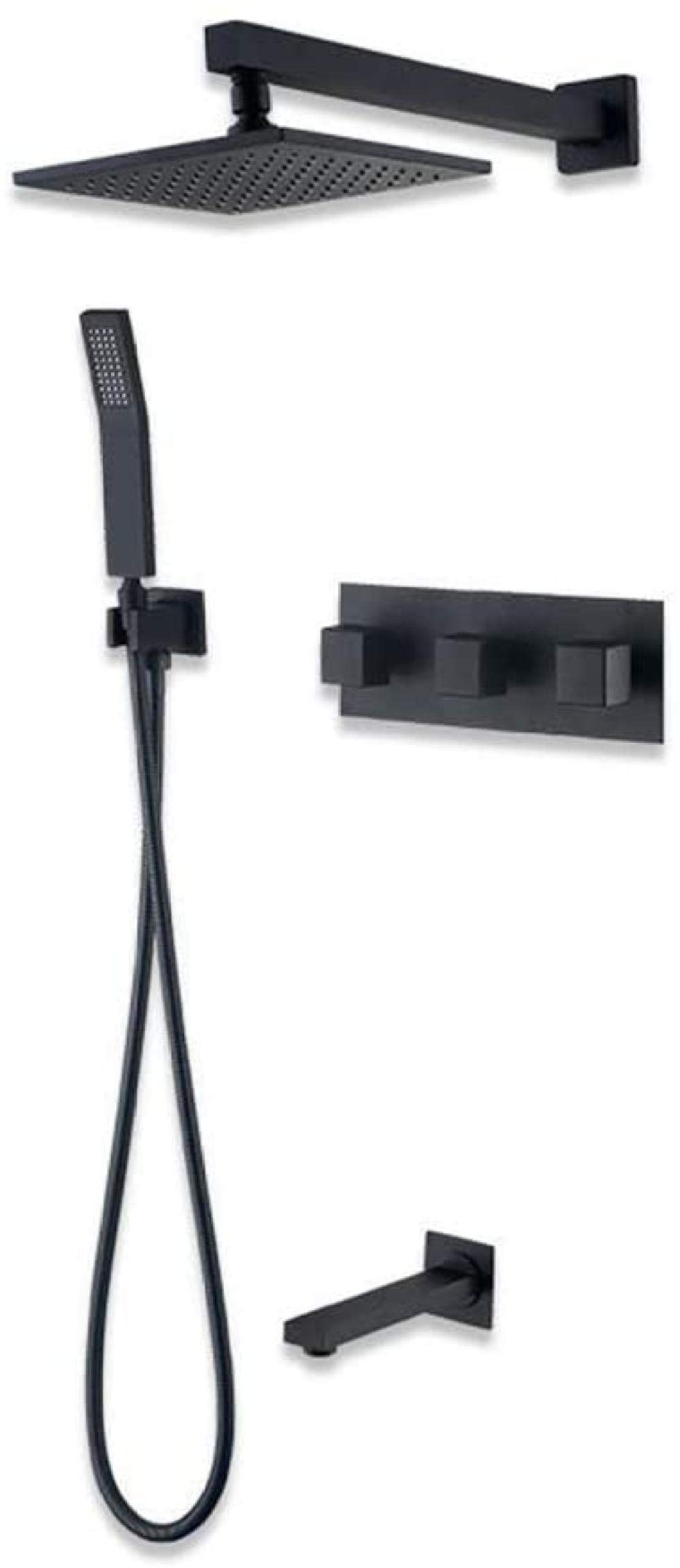 Ensemble de douche plafond noir mat avec pommeau de douche effet pluie 8