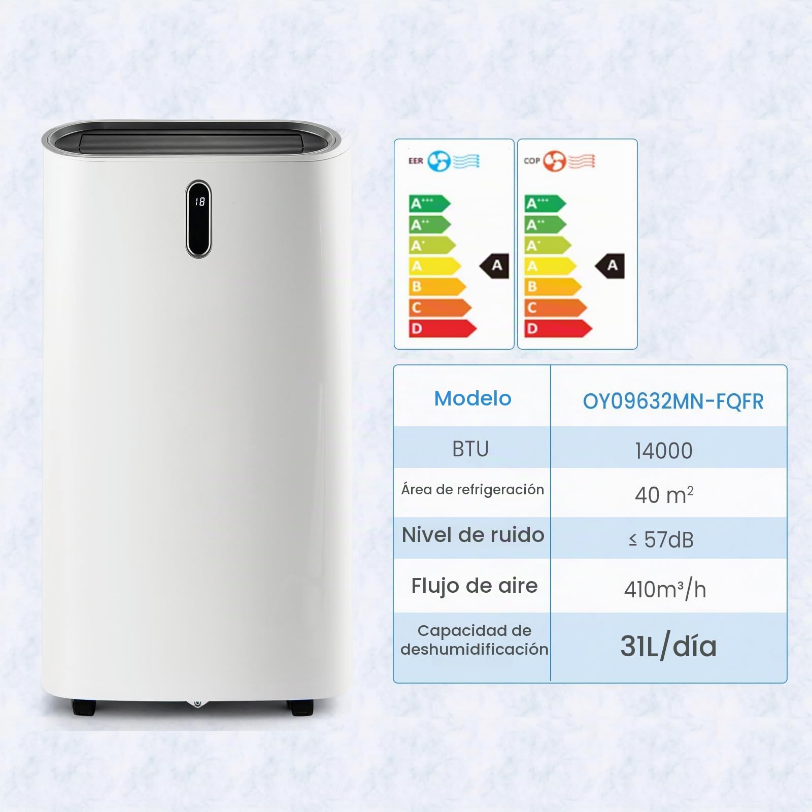 KOMFOTTEU 4 en 1 Aire Acondicionado Portátil 14000BTU 4 Modos