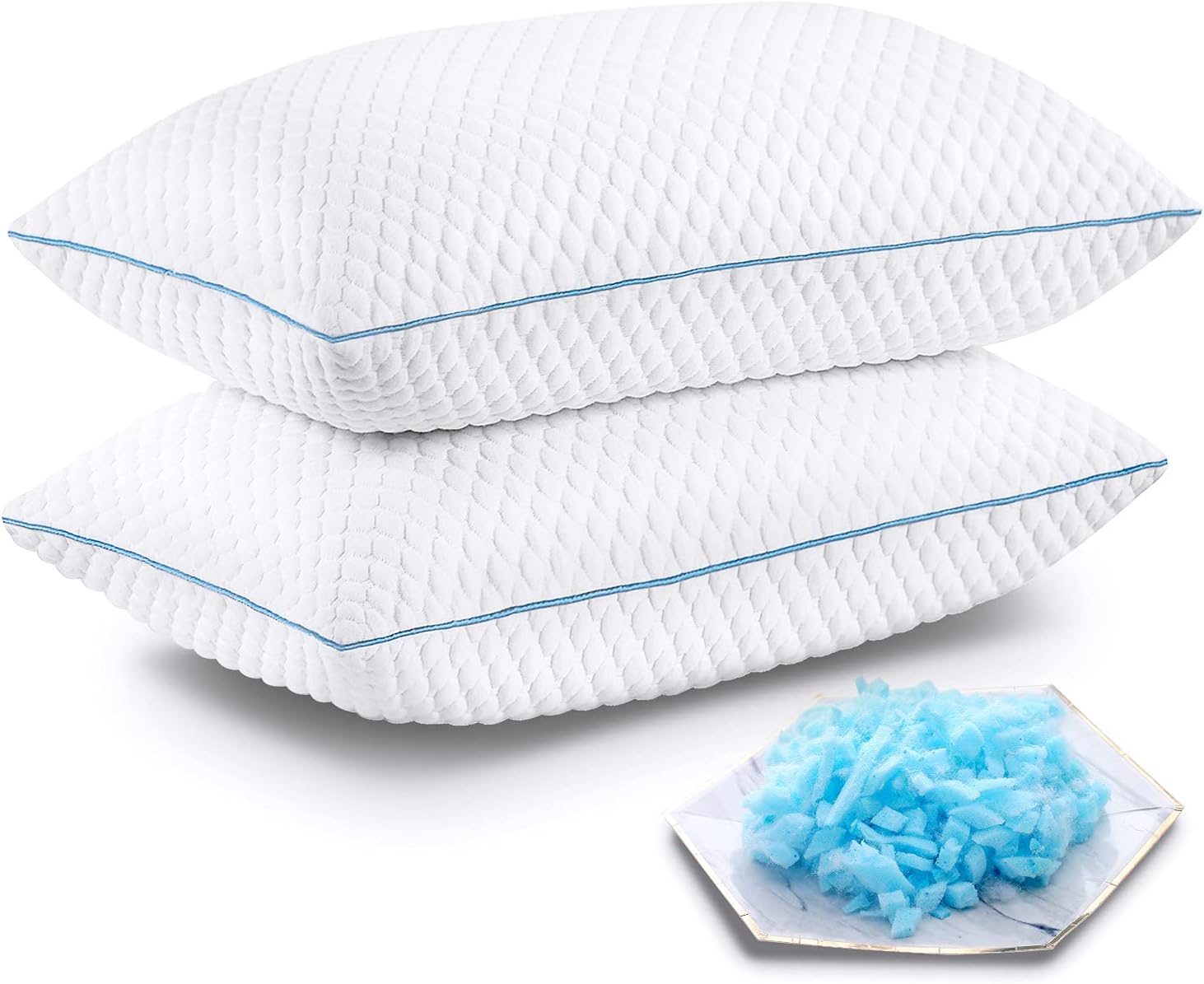 Shredded Memory Foam Pillows, Bed Pillows for Sleeping 2 Pack Queen Size 20 x 30 Inches, Luxury Hotel Cooling Gel Foam Pillows Set of 2, Adjustable Loft Pillow for Side and Back Sleepers : Home & Kitchen
