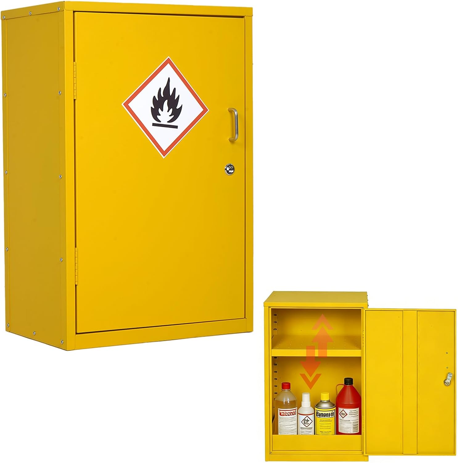AIWFL 28" x 18.1" x 12.2" Flammable Storage Cabinet, Yellow Galvanized Steel Safety Cabinet with Adjustable Shelf, Hazardous Garage Cabinets for Home Industrial and Commercial Use