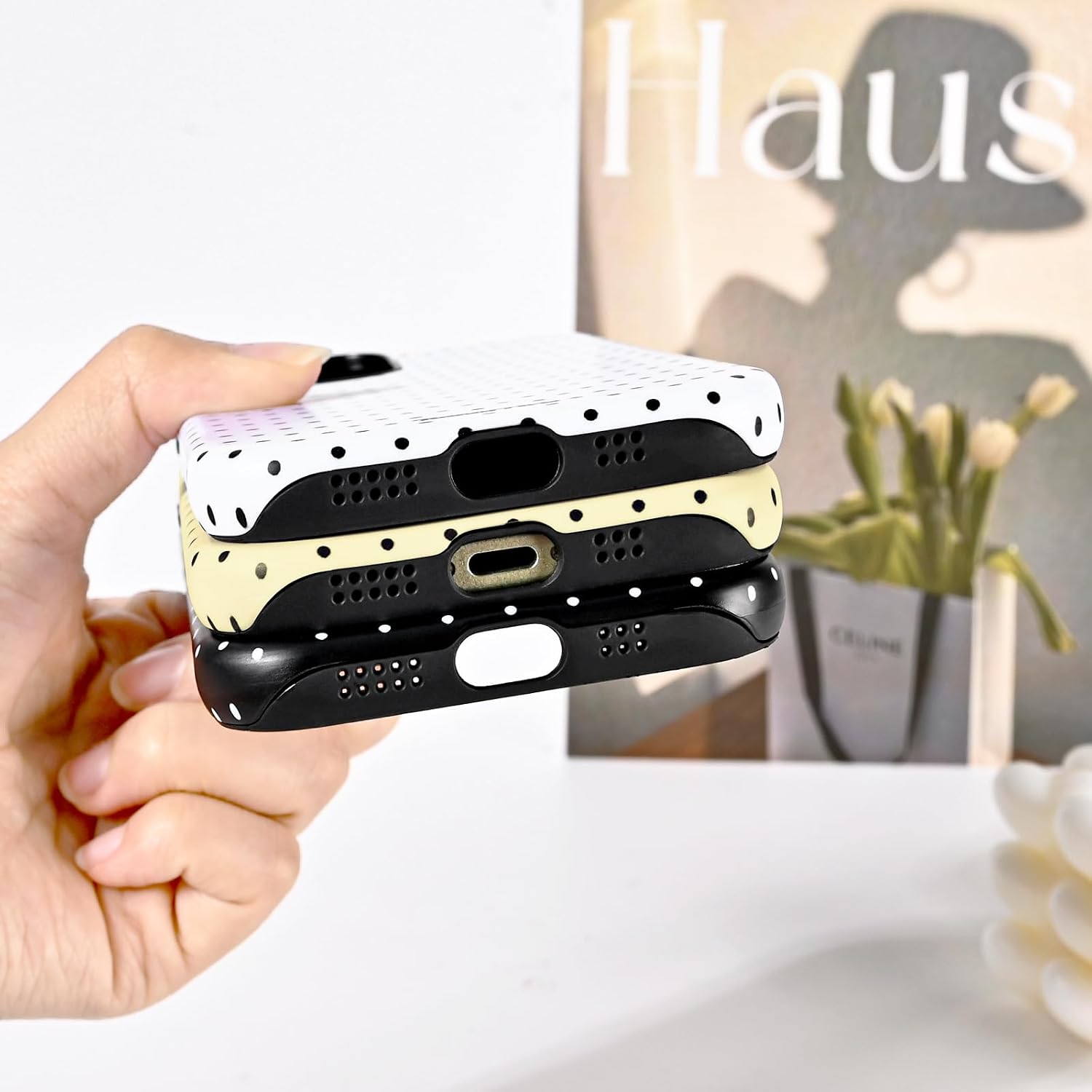for iPhone 15 Plus Case,Fashion Cute Aesthetic Polka Dot Pattern | Cover for Women | Shockproof Slim Soft TPU and Hard PC Protective White