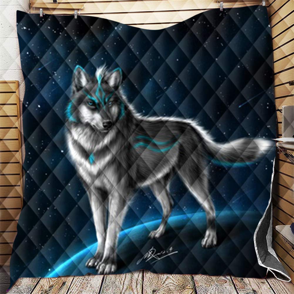 Fansu Colcha Acolchada Fina Suave Cubrecama Rellenos Finos Toda Temporada Edredón Estampada Colchas Bouti Cama 90/135/150, Manta para Sofa para niños Adultos (Lobo Gris,200x230cm)