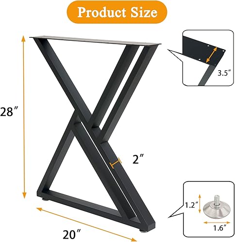 Miniatura 4 de Patas de mesa de 28 pulgadas de alto x 20 pulgadas de ancho, 2 patas de escritorio resistentes para mesa de comedor, patas de mesa de metal de