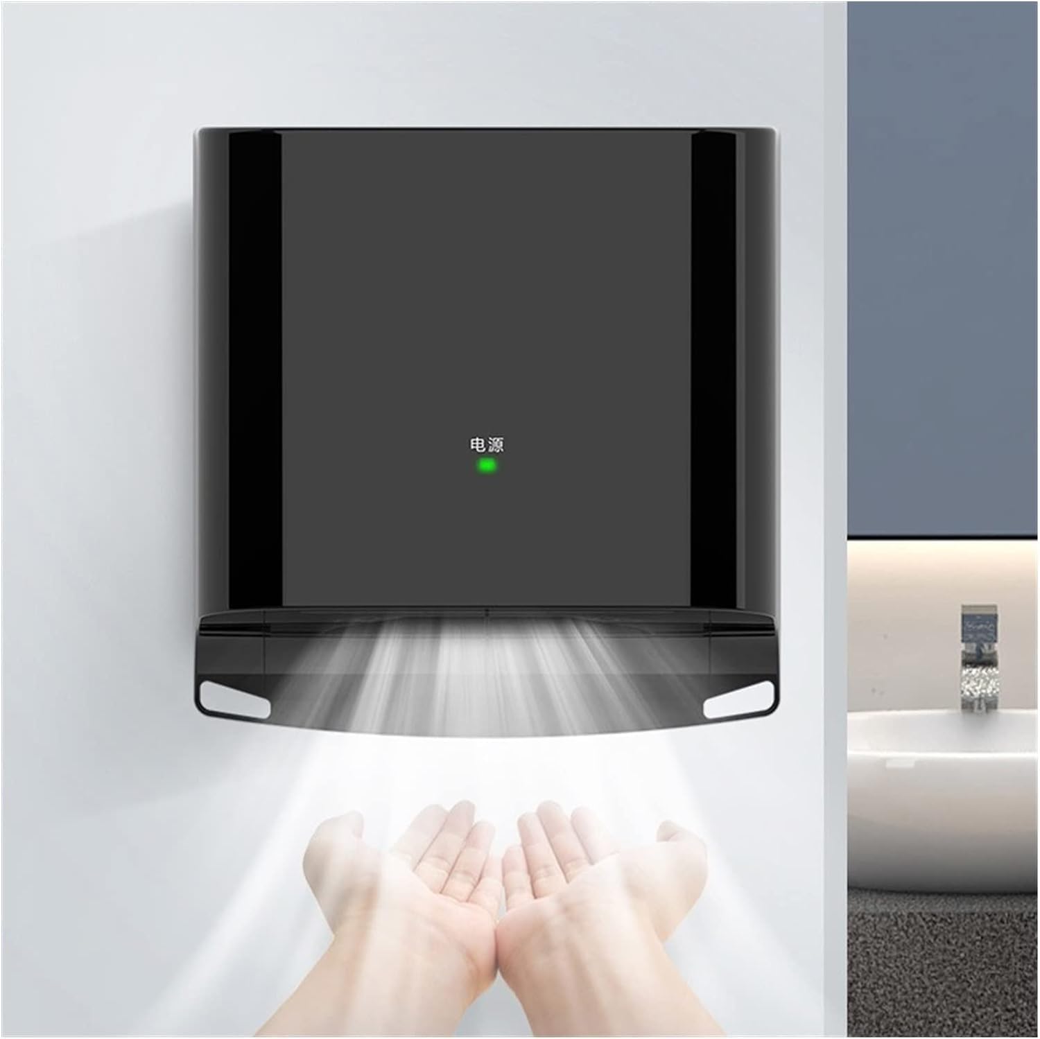 Hand Dryer Automatic Hand Dryer High Speed Hand-Drying Device Smart Induction Wall Mounted Induction Hand Drying Machine for Bathroom Smart Induction Sensor,Nero-C
