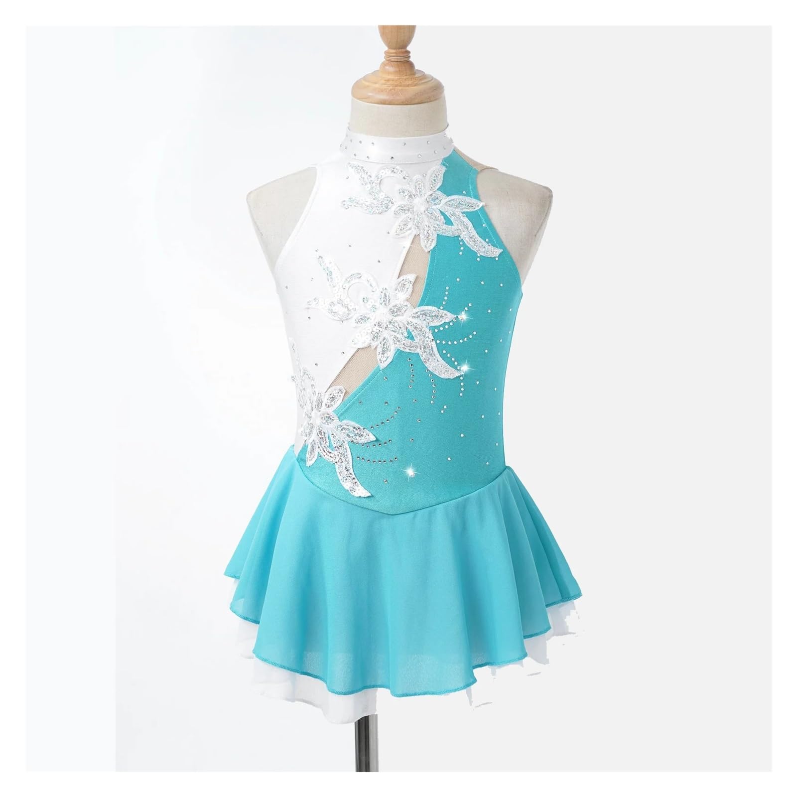 Maillot patinaje artistico Ropa de patinaje sobre hielo for niñas, leotardo de gimnasia de Ballet Floral con lentejuelas, vestido de patinaje artístico for competición de baile, disfraz de escenario(B