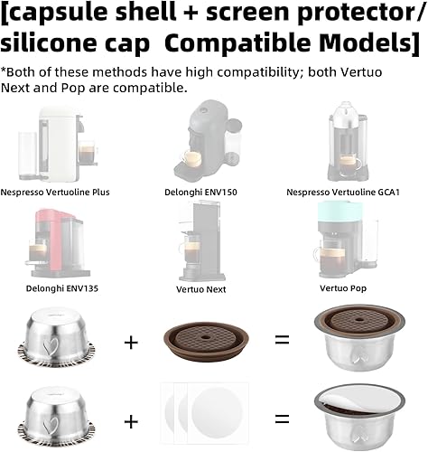 Miniatura 6 de Cápsulas reutilizables para máquina Nespresso Vertuo, juego de cápsulas de café recargables de acero inoxidable de 7.8 fl oz con 1 tapa de silicona,
