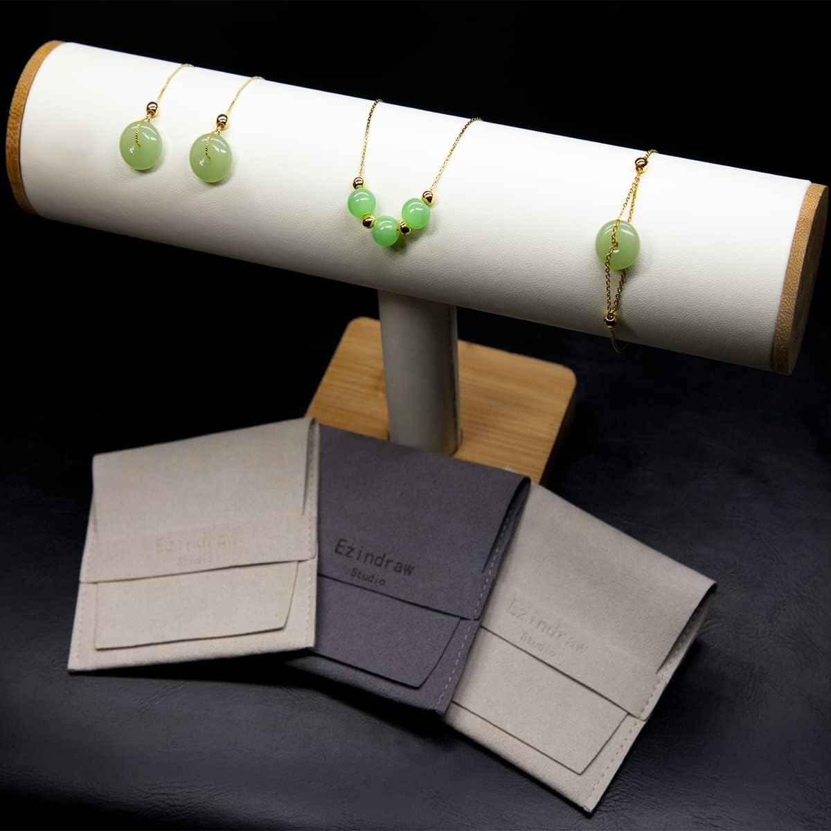 3 PCS Jade Jewelry Set for Women, Green Jade Beads Pendant Necklace, Green Donuts Drop Earrings, Ring Charm Bracelet, Gift for Mom, Wife - Image 3