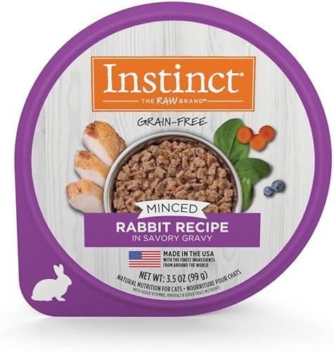 Instinct Receta picada sin granos con conejo real, comida húmeda natural para gatos, tazas de 3.5 onzas (caja de 12)